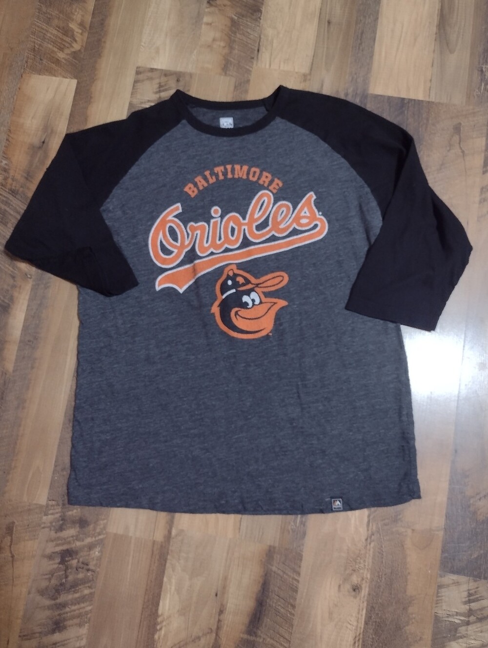 Baltimore Orioles Raglan Baseball Tee - Men's Gray/Black Size Large